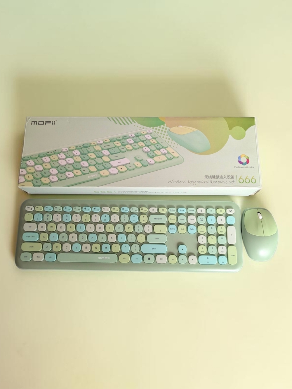 MOFii Pastel Wireless Keyboard and Mouse Set - Mint, Pink, Cream